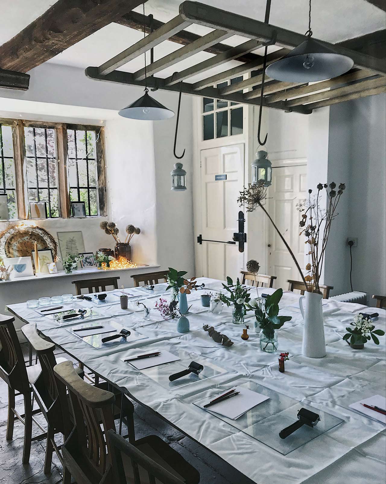 festively set table in a cottage style room