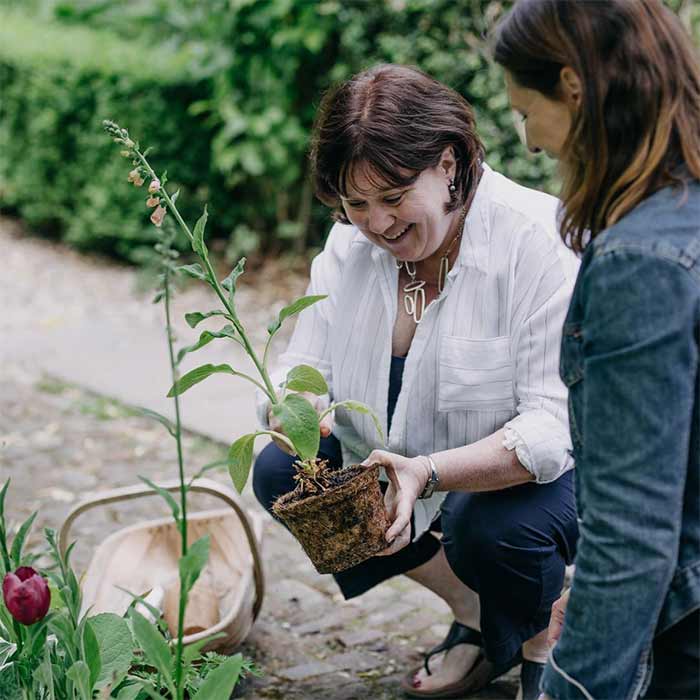 sarah layton helping a client in the garden