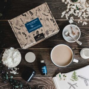 flatlay with ingredients from the candle making kit from Hazel & Blue