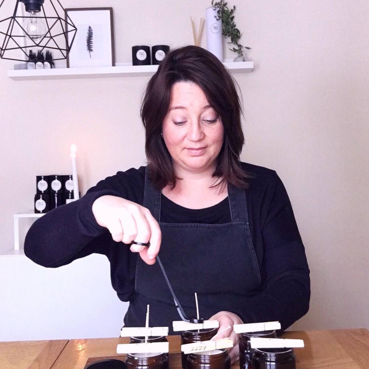 Becky Avery from Hazel and Blue Candles making candles