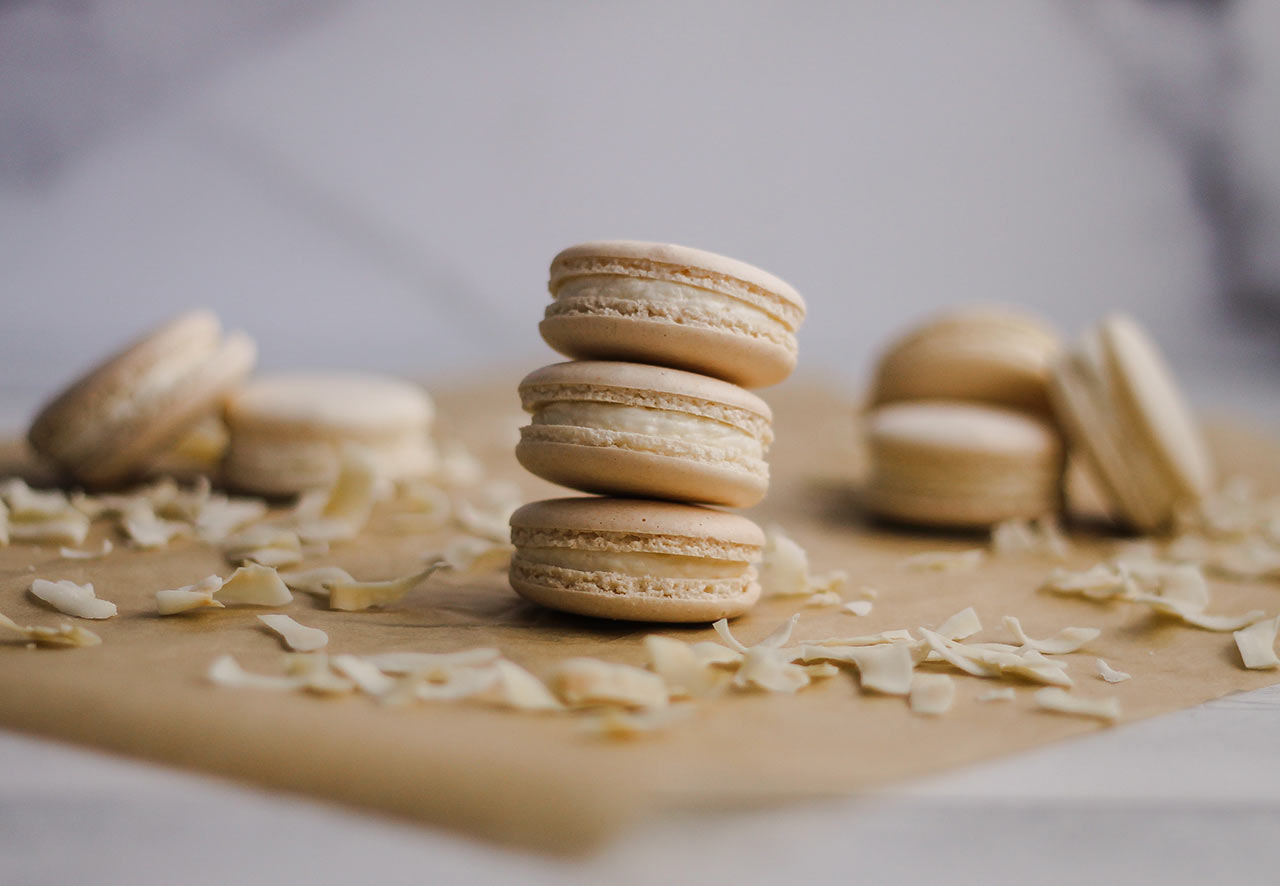 macarons on a wooden plate