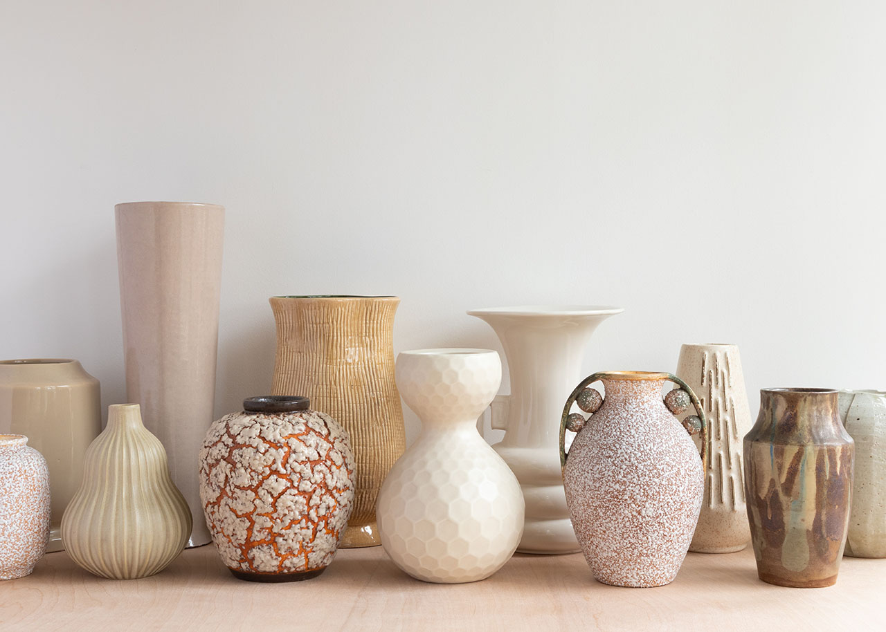 a row of vases