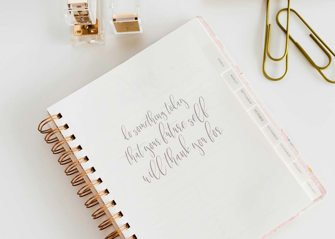 a notebook with the quote 'do something today your future self will thank you for' - long term success small business