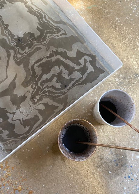 a tray with marbling ink - things to love about summer