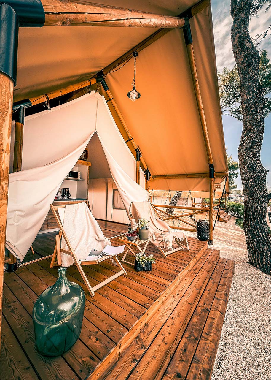 the front of a luxury tent - uk camping trips - glamping